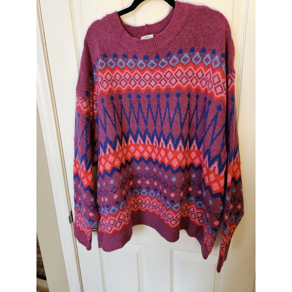 NWT St. John's Bay Fair Isle Crew Neck Embroidered Knit Pullover Sweater, Plus 4